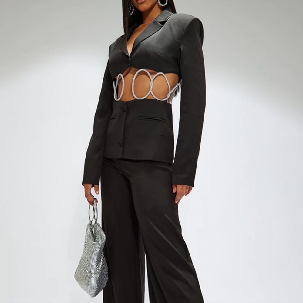 Black Diamanté Loop Detail Cut Out Blazer Pretty Little Thing Size 2